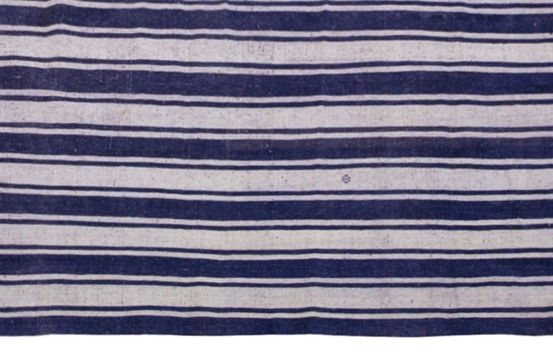Vintage Turkish Minimalist Kilim 205x288cm – 1960s Handwoven Wool Striped Carpet gallery