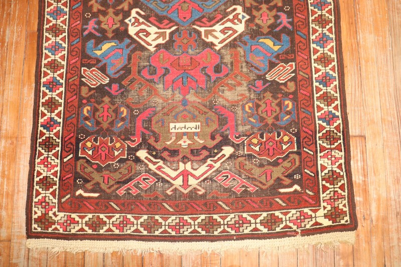 Antique Dated Caucasian Bidjov Kuba Worn Rug Size 3'3''x5' gallery