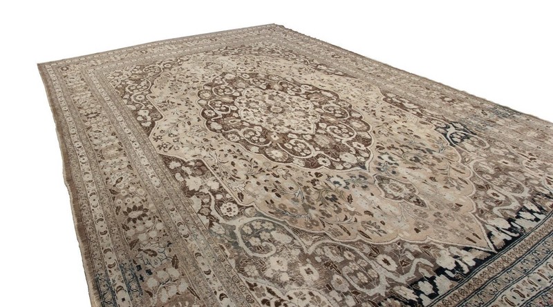 Rare Antique Handmade Wool Rug 10x13 Beige Floral Medallion Design circa 1880 gallery