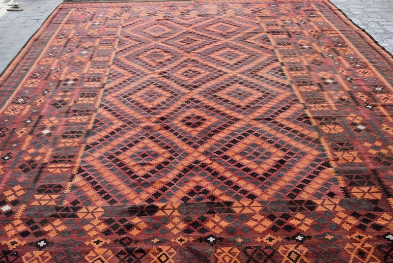 10'5 x 15'9 ft Handmade vintage afghan maimana large kilim rug, palace size rug gallery