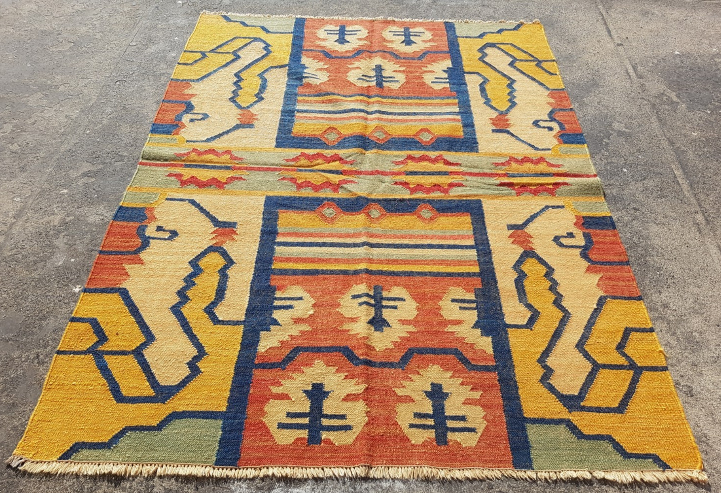 Vintage Traditional Handmade Beautiful Turkish Kilim Floor Rug Carpet 212x157 cm gallery