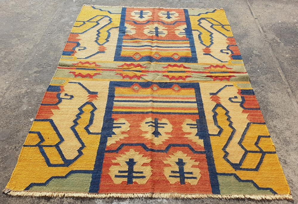 Vintage Traditional Handmade Beautiful Turkish Kilim Floor Rug Carpet 212x157 cm