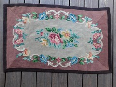 Vintage Hand Hooked Wool Floral Rug Aubusson Style Victorian Revival Hearth Rug