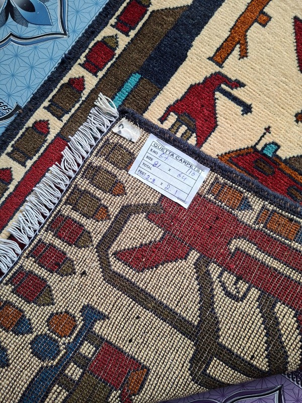 M110 Vintage Afghan War Rug 9/11 Handmade Wool Pictorial Tribal Rug 81 ×64 Cm gallery