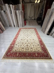 Turkish Silk Rug 7×10 Ft Red Ivory Oriental Area Rug Handmade Fringe Carpet