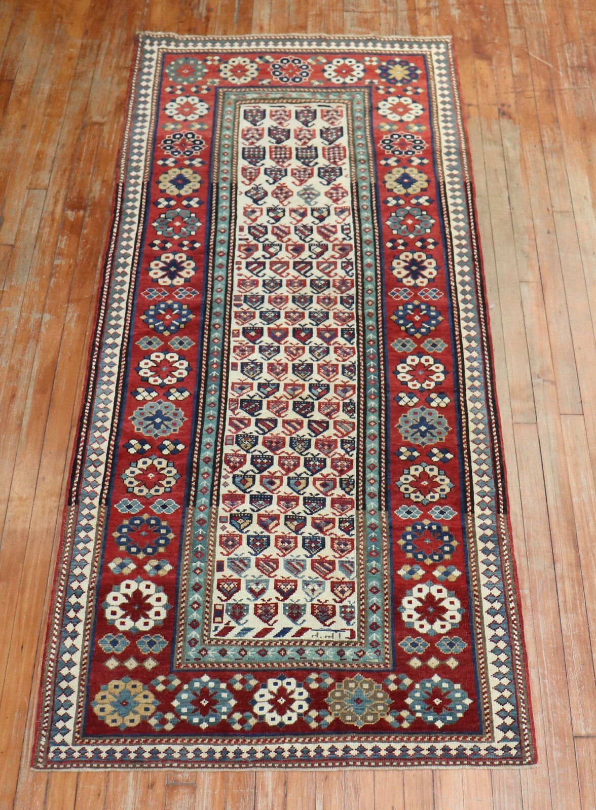 Antique Caucasian Talish Kazak Dated Rug Size 3'3''x8' gallery