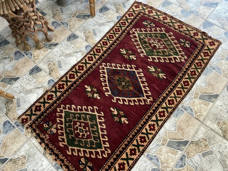 Vintage Kurdish Area Rug | 2.9x5.1 ft Hand-Knotted Wool Distressed Tribal Carpet gallery