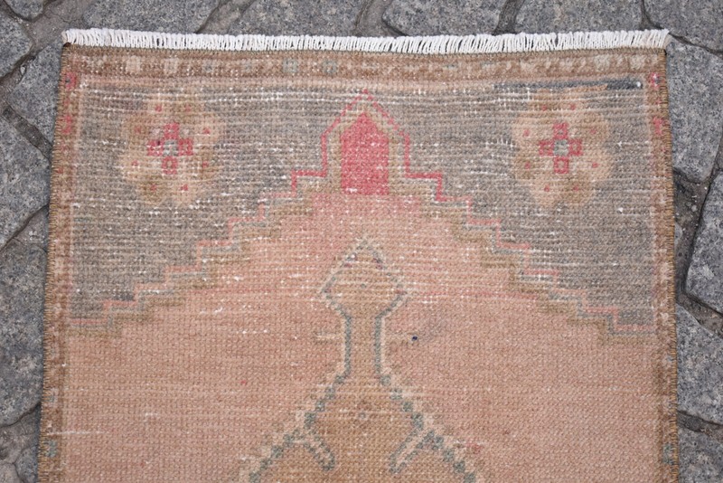 Turkish Rug 19'' x 36'' Vintage Anatolian Hand Knotted Oushak Rug Muted Dye Rug gallery