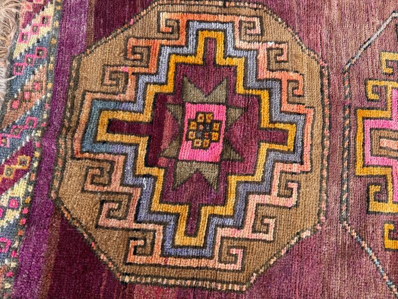 Area Vintage Turkish Rug | Geometric Tribal Accent Hand-Knotted Wool 3x5.5 ft gallery