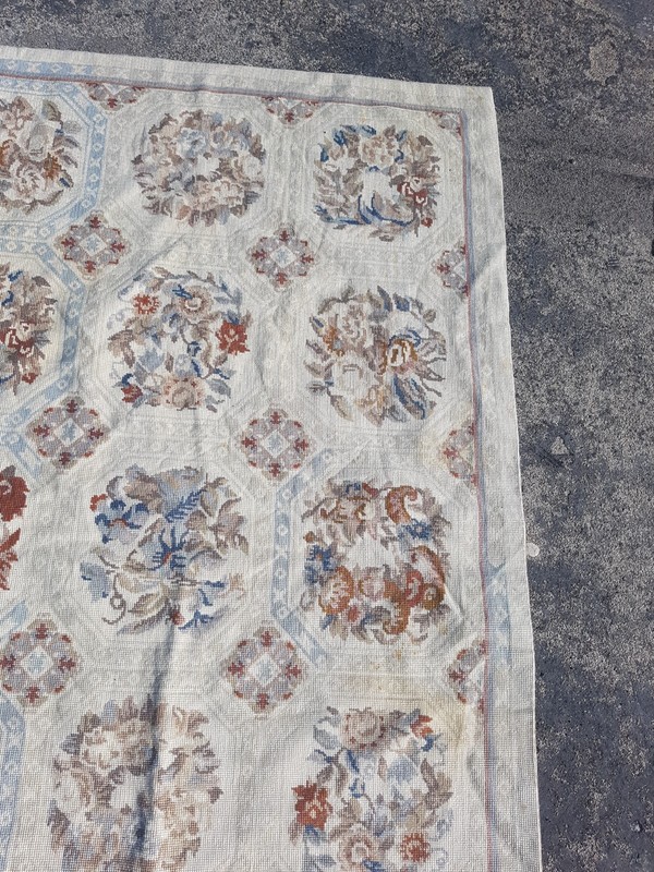 Vintage French Floral Needlepoint Handmade Multicolor Rug Wool Carpet 150x93 cm gallery