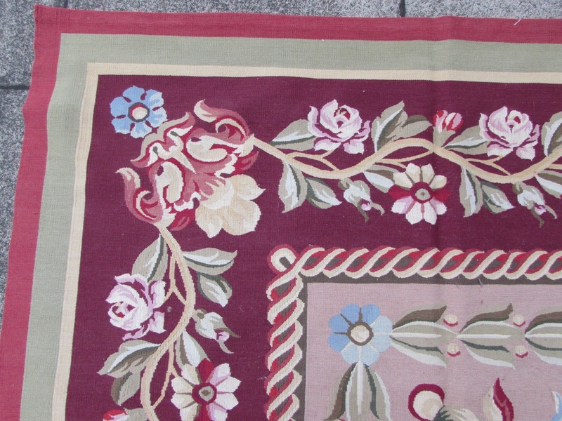 Old Hand Made French Design Wool Burgandy Mauve Original Aubusson 368X281cm gallery