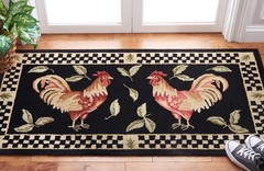 Vintage Poster Accent Rug 2’6″ x 5′, Black & Ivory, Handmade Wool, Rooster Desig