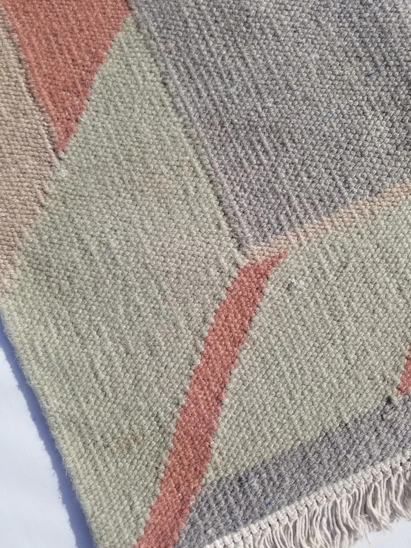 Vintage Handmade Traditional Geometric Cyan Grey Kilim Rug Carpet 5.7x3.9ft gallery