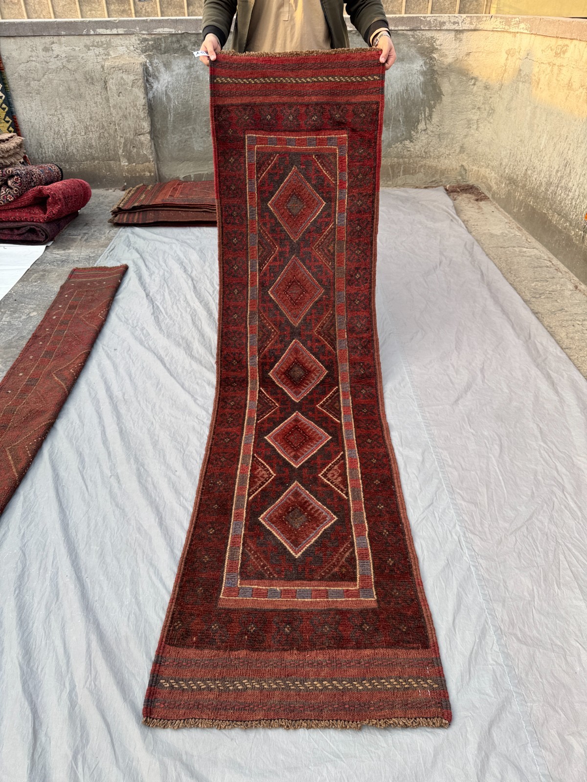 2x8 Vintage Afghan Baluchi Mishwani Runner Rug – Red Handwoven Wool entryway Rug gallery