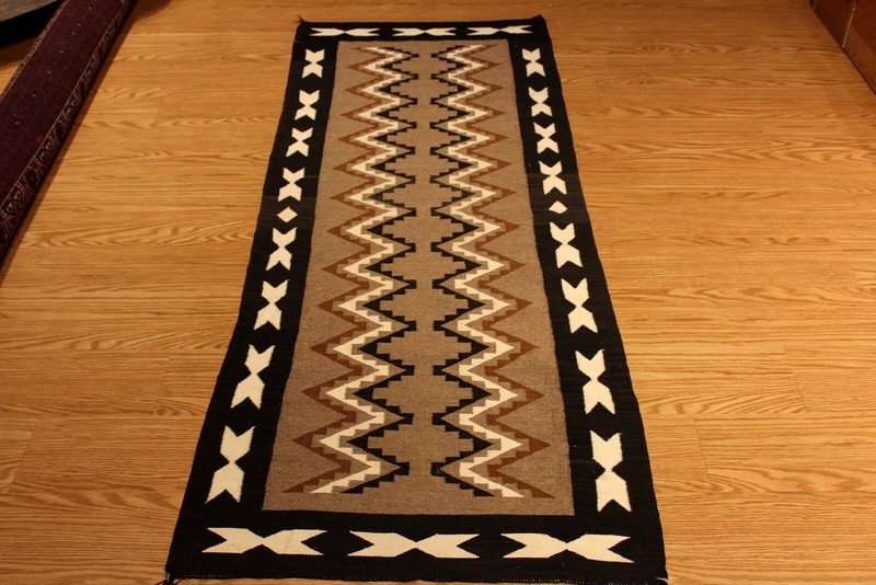 2'7" x 6'7" American Indian Navajo Two Gray Hills Rug Vintage Authentic Woven gallery