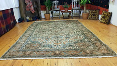 Antique Turkish Living Room Rug 1900-1930s Wool Pile Hereke Rug 7′ x 10′