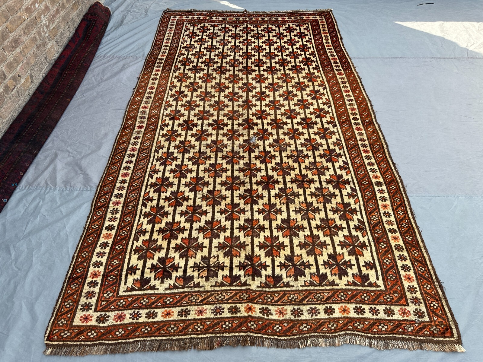 Antique Afghan Baluchi Rug 5'8x10'2 ft – Distressed No Pile Tribal Wool Carpet gallery