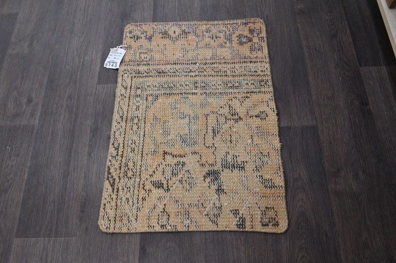 Oushak Turkish Doormat Rug 2x2 BEIGE Vintage Anatolian Handmade Small Kilim Rug gallery