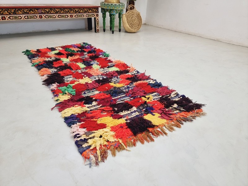 Moroccan Handmade Vintage Rug 2'6x5'4 Berber Checkered Red & Black Cotton Carpet gallery