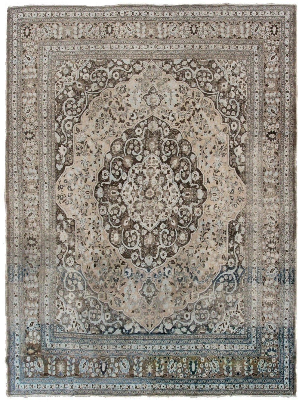 Rare Antique Handmade Wool Rug 10x13 Beige Floral Medallion Design circa 1880 gallery