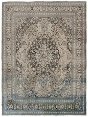 Rare Antique Handmade Wool Rug 10×13 Beige Floral Medallion Design circa 1880