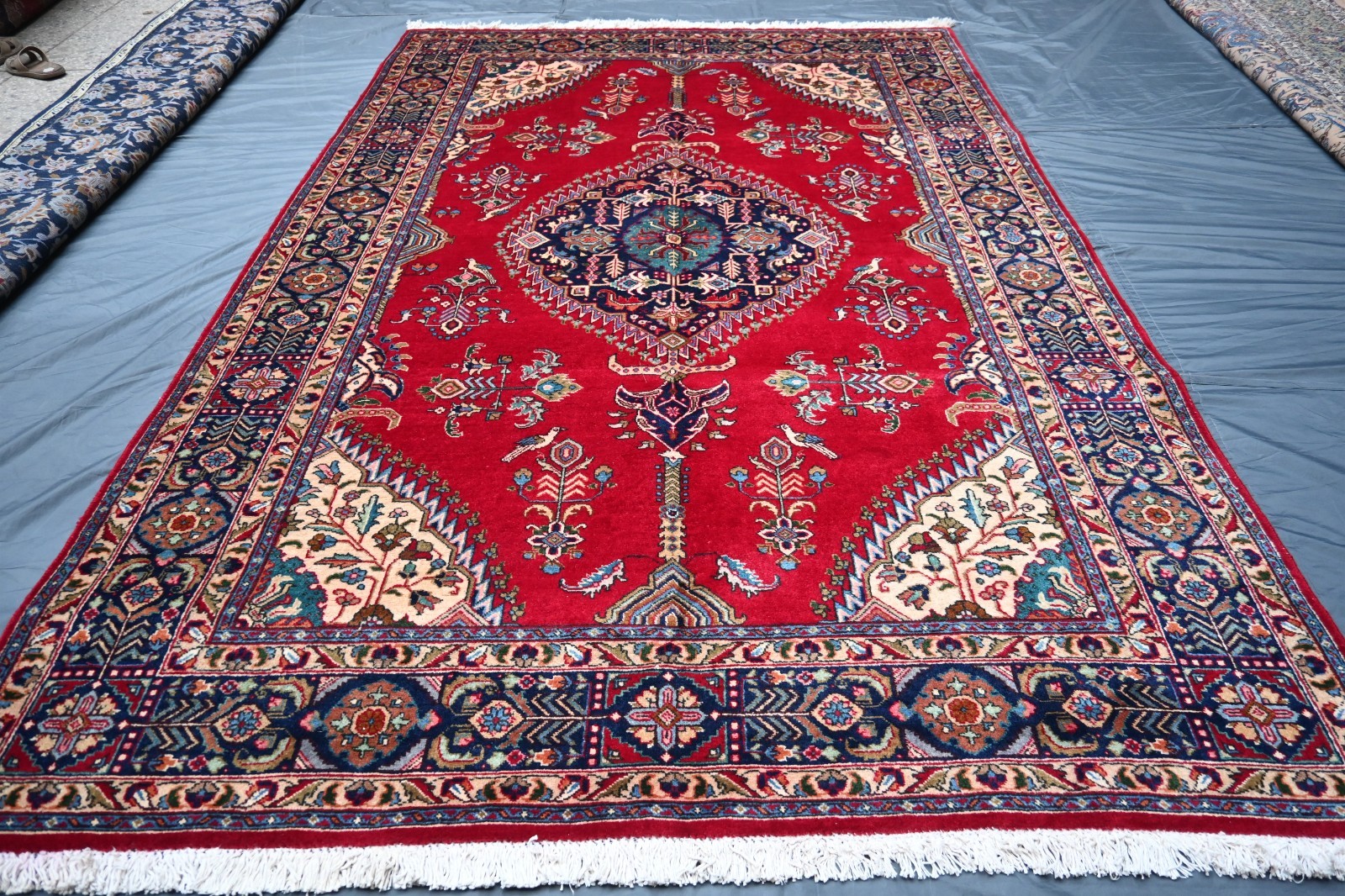 Fine Antique Caucasian Rug 7x10 ft Red Handmade Heris Kazak Vintage Oriental Rug gallery