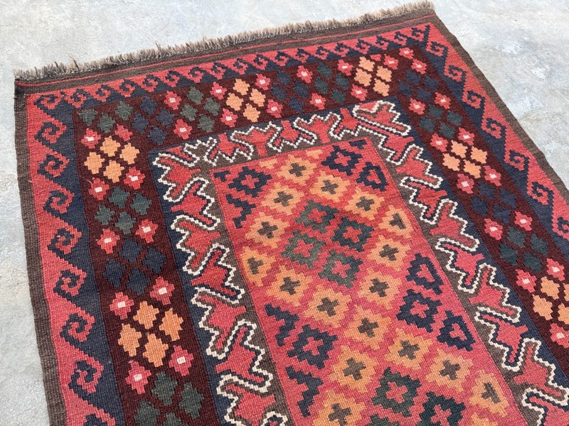 Tribal Wool Rug, Flat Weave Vintage Traditional Area Kilim Rug 3'4 x 6'8 ft gallery