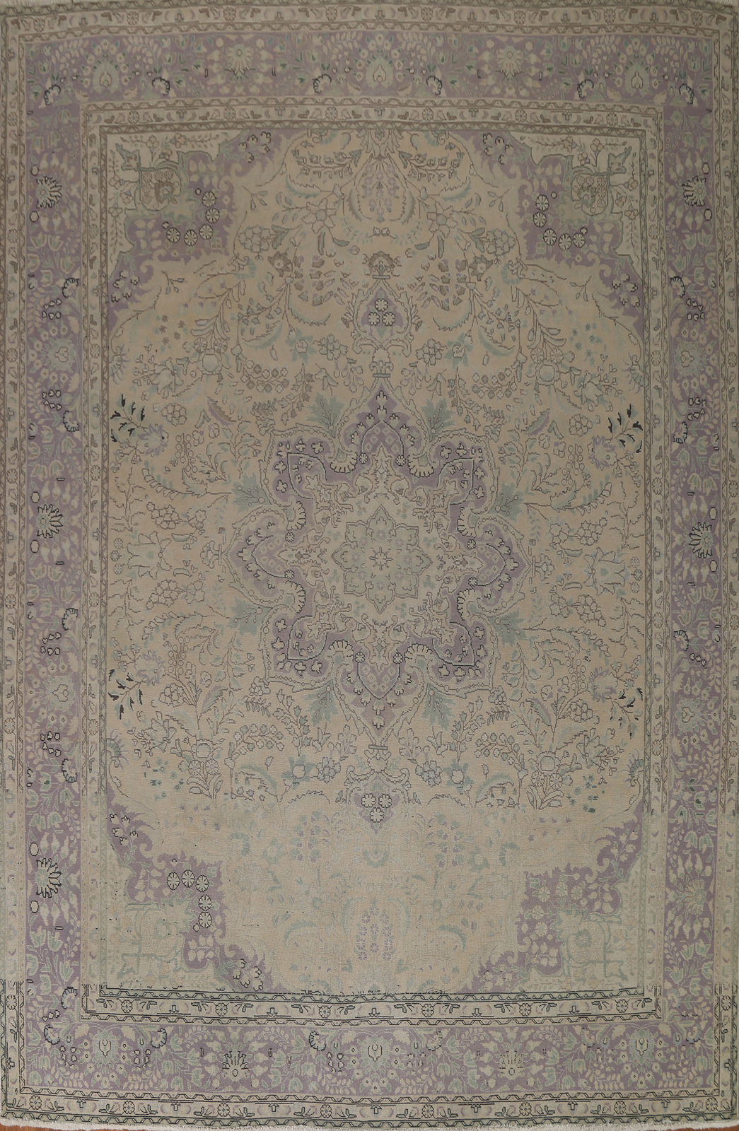 Vintage Muted Beige Wool Tebriz Handmade Dining Room Area Rug 10x13 Carpet gallery
