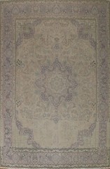Vintage Muted Beige Wool Tebriz Handmade Dining Room Area Rug 10×13 Carpet