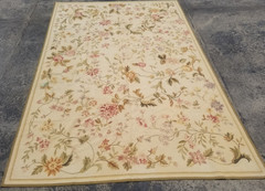 Vintage French Floral Needlepoint Handmade Multicolor Rug Wool Carpet 268×181 cm