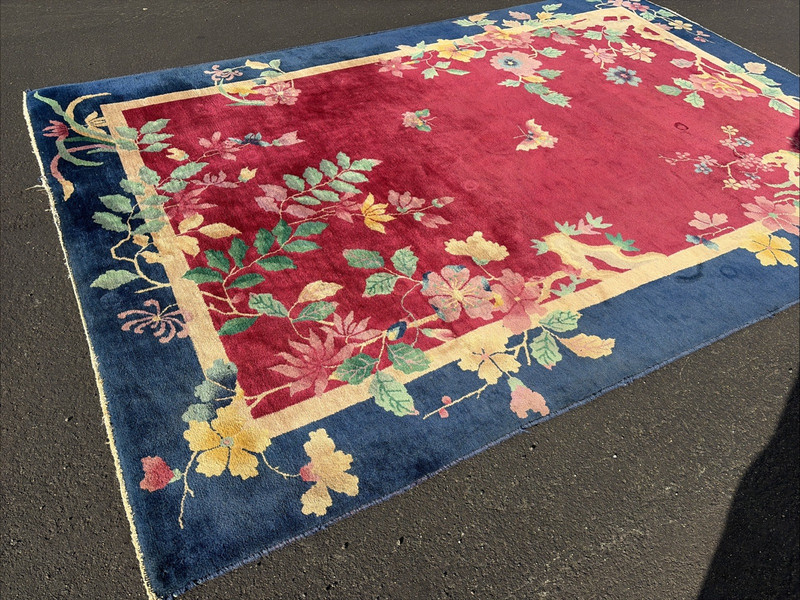 Auth: Antique Art Deco Chinese Rug W Nichols Wool Beauty PLUM 6x9 gallery