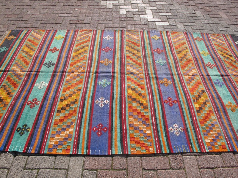 Oriental Handmade Wool Kilim Rug,Large Vintage Turkish Farmhouse Kelim Anatolian gallery