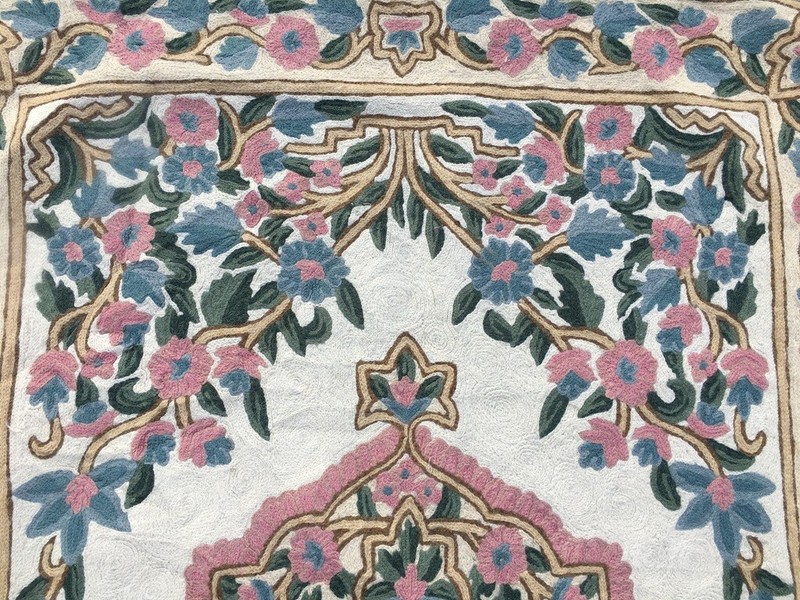 Vintage Handmade Aubusson Rug French Style Chain Stitch Needlepoint Rug 3x5 ft gallery