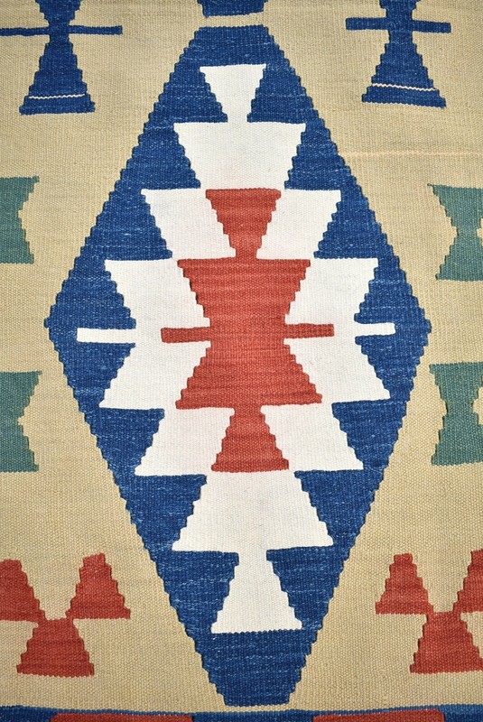 Turkish Kilim Rug 3'9 x 5'4 ft. Vintage Hand Woven Oushak Kilim Wool Kilim Rug gallery