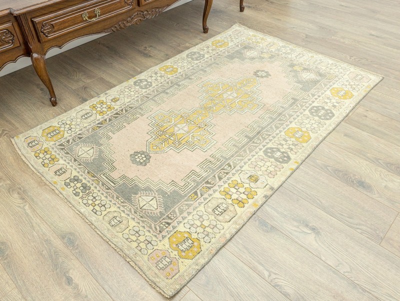 Turkish Oushak Rug 3.8x5.9 ft – Vintage Hand-Knotted Wool Pastel Accent Carpet gallery
