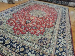 12×15 Semi-Antique Kashaan Oriental Area Rug Red Blue Navy Green wool knotted