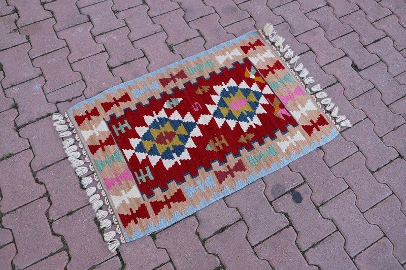 Small Red Kilim Cappadocia Handwoven Tribal Turkish Rug Authentic Carpet 2x3ft gallery