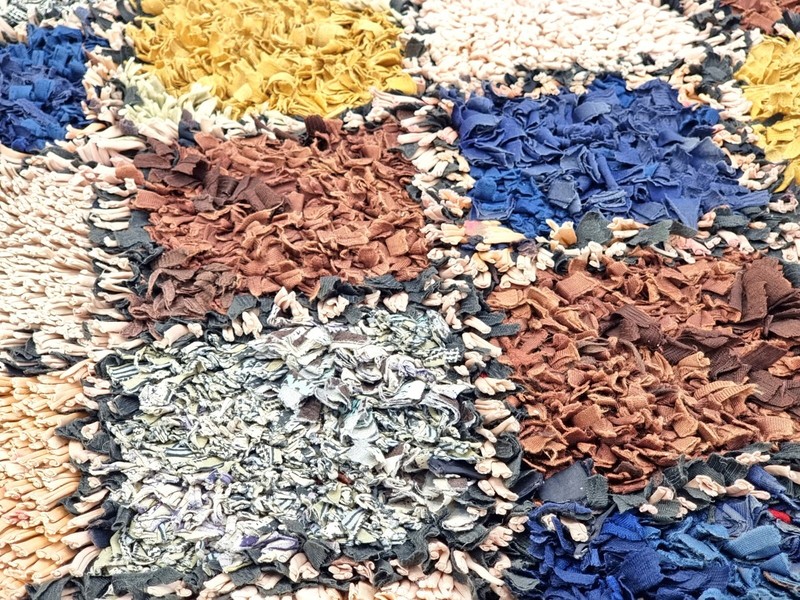 Moroccan Handmade Vintage Boucherouite 3'2x7'4Berber Geometric Blue Cotton Rug gallery