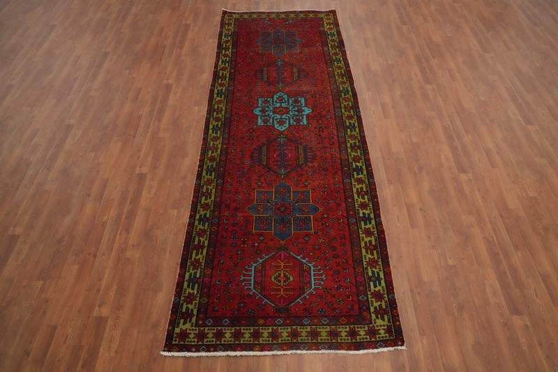 Red Wool Vintage Hand-knotted Tribal Traditional 11 ft Runner Rug 4x11 Carpet gallery