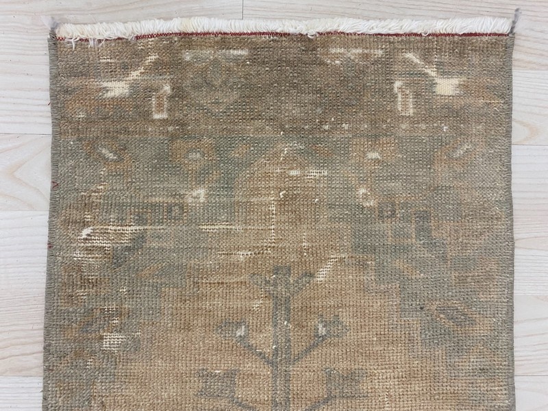 Vintage Handwoven Turkish Small Rug 1.3x3.4 ft Wool Distressed Neutral Carpet gallery