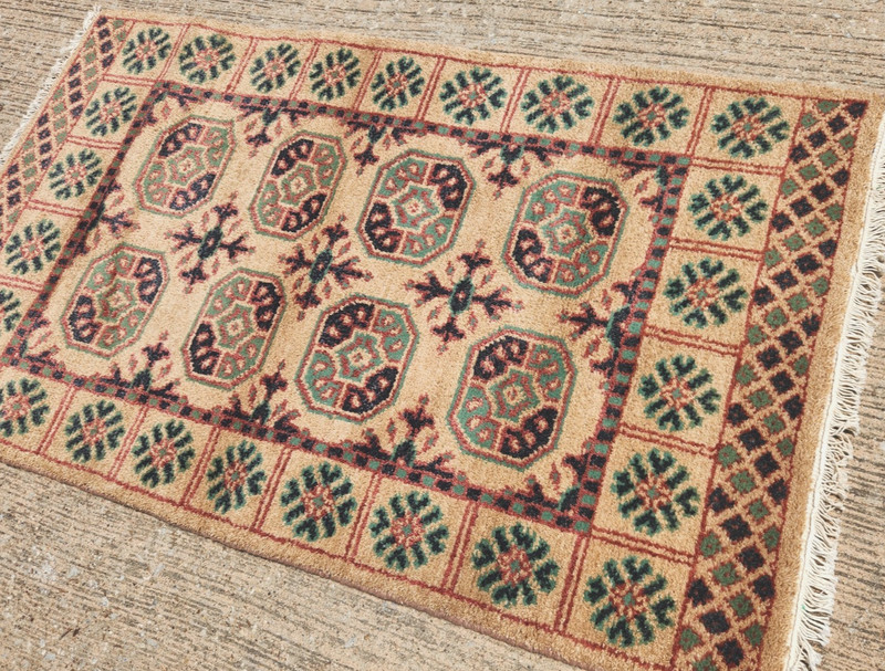 3'X5' ANTIQUITY HAND WOVEN CAUCASIAN TURKMAN TRIBAL MUTED BLUE WOOL RUG gallery
