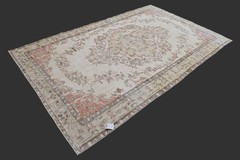 Vintage Turkish Oushak Rug, Beige 6×9 ft, Handmade Wool, Bohemian Anatolian