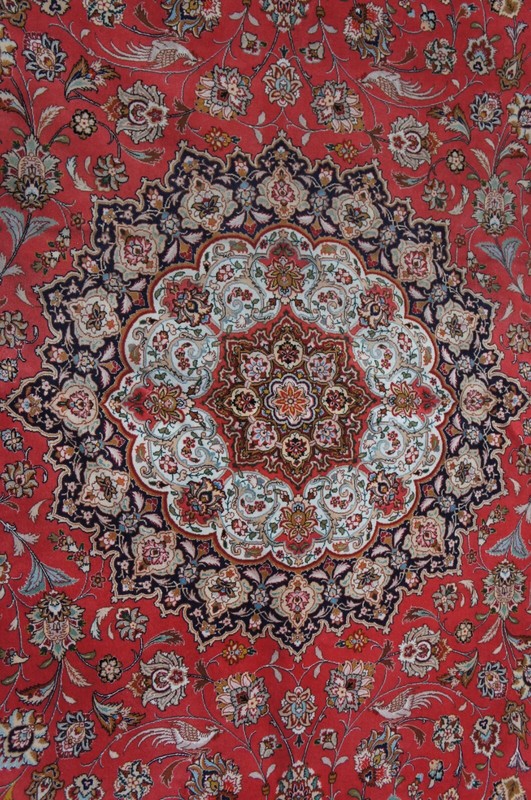 Very Fine Silk Wool Floral All Over Red Medallion Birds Area Rug Carpet 10 x 13' gallery