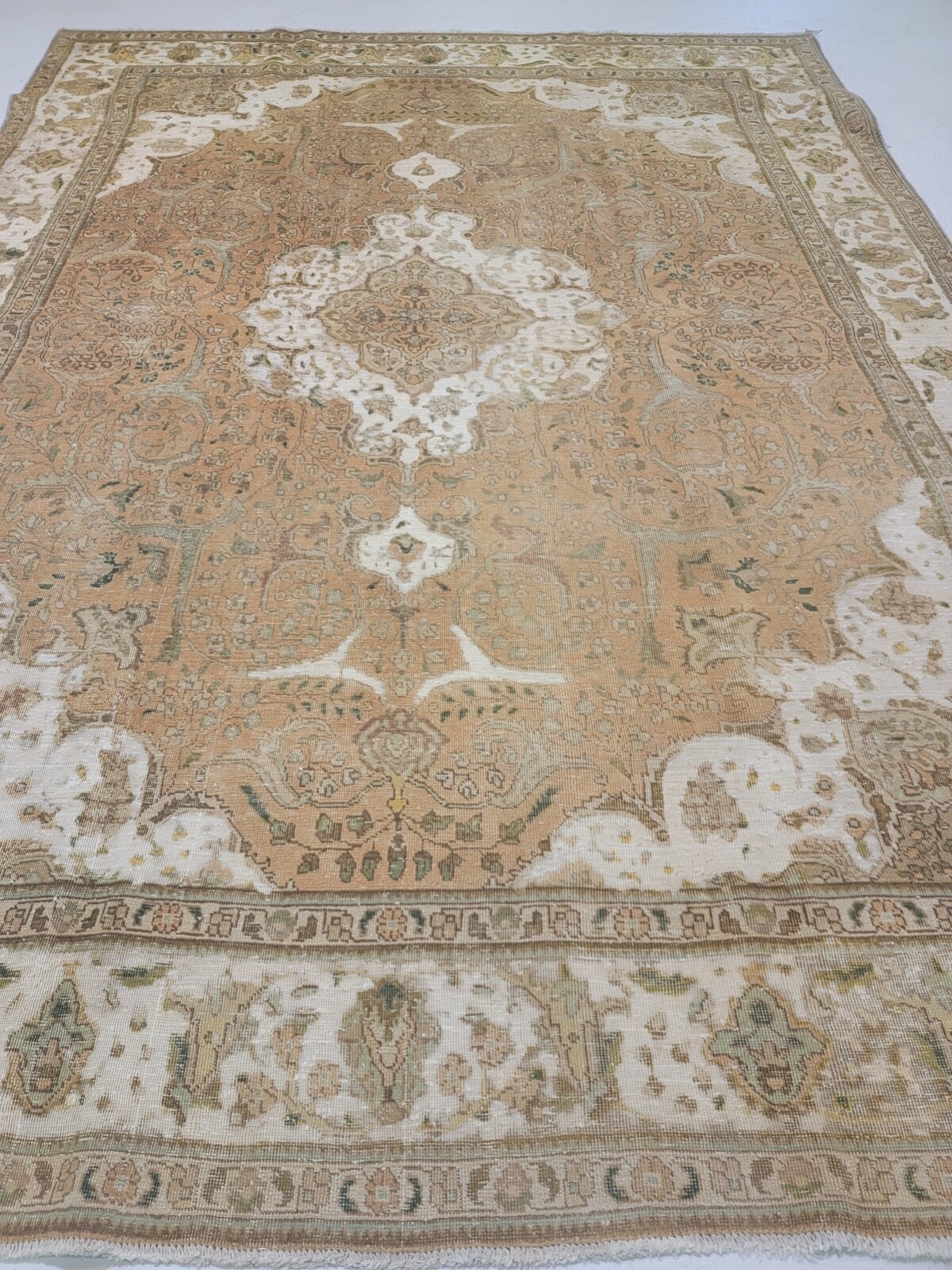 Antique Oriental Hand-Knotted Wool Area Rug Terracotta/White/Green 8'7" x 12'8" gallery