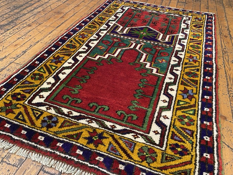 Antique 1940-1950's Wool Pile Muted Natural Dye Cappadocia Prayer Rug 2’5”x4’ft gallery