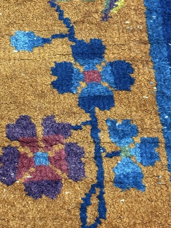 Antique Chinese Art Deco Rug 1920s Hand-Knotted Wool 58”×29.5” Floral Open-Field gallery