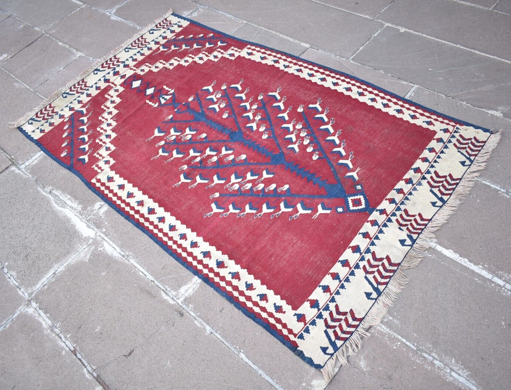 Turkish Rug 41'' x 67'' Vintage Flat Woven Rug Home Decor Rug Organic Wool Rug