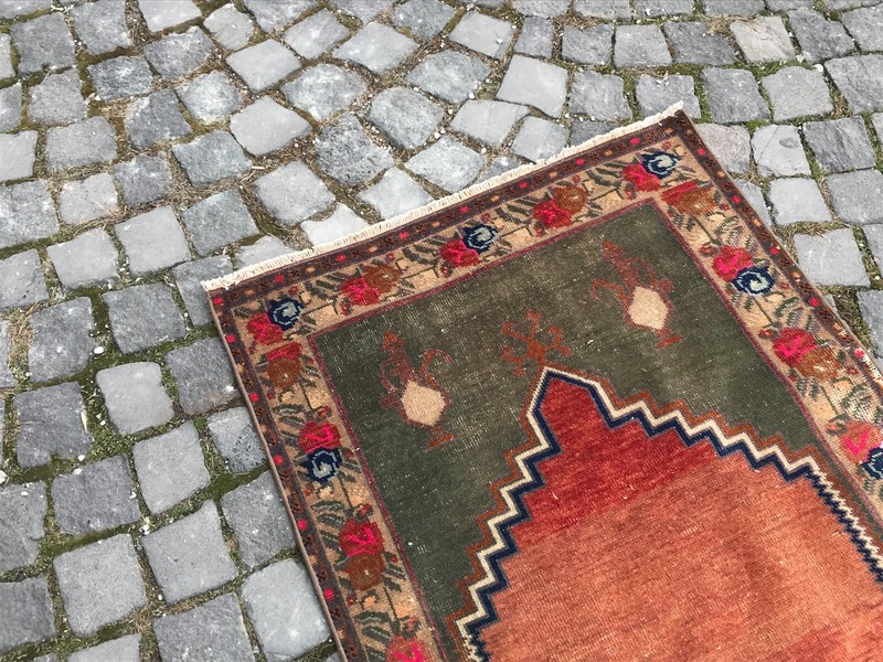 Turkish Antique rug Bohemian Area rug Oushak rug Vintage Rug Handmade Wool rug gallery