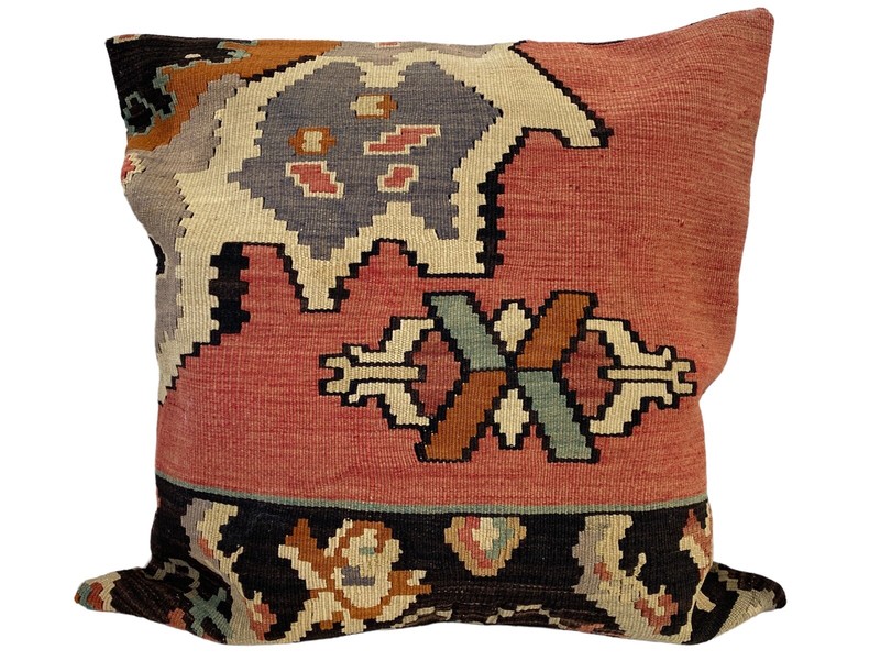 # 5605 Superb Custom Made Old Turkish Tribal Kilim Pillow Cover 24" by 24" gallery