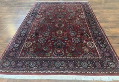 Indo Per’sian Rug 5×7, Vintage Traditional Floral Carpet, Burgundy and Navy Blue